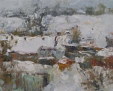 Village In The Snow - oil, canvas