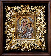 Theotokos Of Tikhvin - hand carved and hand painted wooden icon