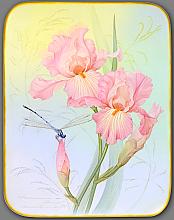 Irises - box, Fedoskino miniature lacquer painting