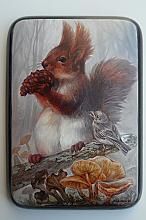 Squirrel With A Pine Cone - box, Fedoskino lacquer painting technique