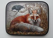 Fox And Raven - box, Fedoskino lacquer painting technique