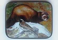 Ferret With A Bird - box, Fedoskino lacquer painting technique