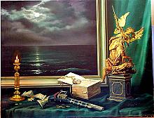 Still Life With Seascape - oil, canvas