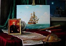 Still Life With Seascape - oil, canvas