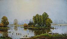Birch Tree Island - oil, canvas