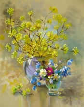 Blooming Cornel - watercolor, gouache