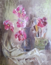 Tulips In The Workshop - watercolor, gouache