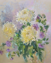 Chrysanthemums - watercolor, gouache