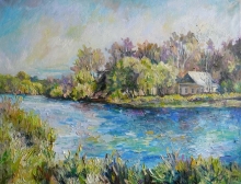 House At The Pond Near Moscow - oil, canvas