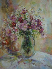 Cosmos Flowers - oil, canvas