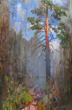 Magnificent Pine Trees In A Gentle Mist - oil, canvas