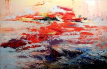 Sunset At The Sea - oil, canvas, palette knife