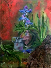 Still Life With Irises And A Shawl - oil, canvas