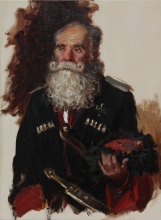 Old Cossack - oil, canvas
