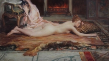 Nude At The Fireplace - oil, canvas