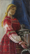 Girl With Samovar - oil, canvas