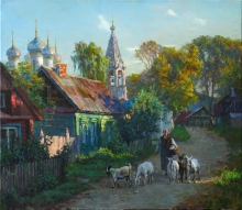 Landscape With Goats - oil, canvas