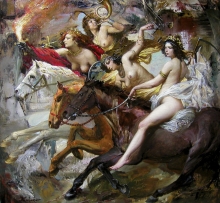 Horsewomen - oil, canvas
