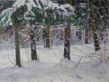 In Winter In Forest - oil, canvas