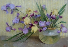 Irises In The Vase - oil, canvas