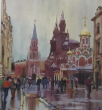 Rain At Nikolskaya - watercolors, paper