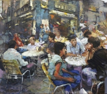 Street Cafe - oil, canvas
