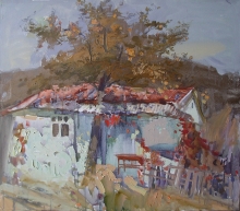 Autumn Apple. House Under The Apple Tree - oil, canvas