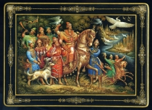 Kings Hunting - box, Kholui lacquer painting technique