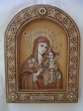 Holy Mother Of God The Unfading Flower - icon: birch bark, natural stones
