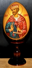 Saint Edmund - Easter egg: tempera, acrylic, linden wood, acrylic varnish