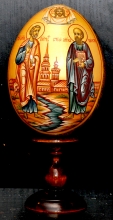 Peter And Paul - Easter egg: tempera, acrylic, linden wood, acrylic varnish