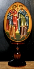 Kozmas And Damian -  Easter egg: tempera, acrylic, linden wood, acrylic varnish