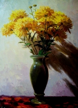 Chrysanthemums In A Stone Vase - oil, canvas, dammar varnish