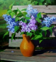 Lilacs In A Clay Jar - oil, canvas, dammar varnish