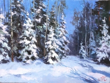 Forest Covered In Snow - oil, canvas, dammar gum