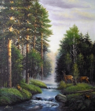 Stock Watering - oil, canvas