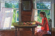 Girl With Peaches - oil, canvas