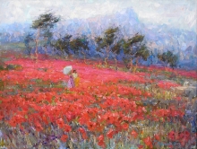 Poppy Field - oil, canvas