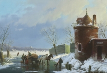 Interpretation of "Winter Landscape. Wagon. Tower" - oil, canvas