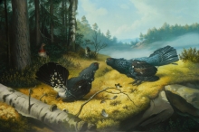 Replica Of "Wood Grouses At Lek Mating" - oil, canvas