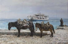 At Athos. Waiting For The Ferry - oil, canvas