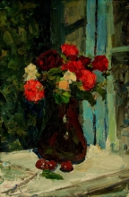 Roses And Plums  oil, cardboard