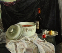 Still Life With A Bottle - oil, canvas