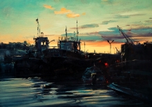 Evening In Dock - oil, canvas