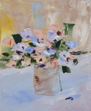 Flowers In The Vase - oil, canvas, palette knife