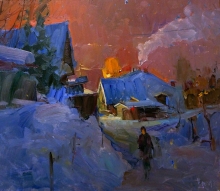 In The Night In Plyos - oil, canvas on cardboard