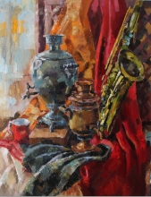 Tula Samovar With Saxophone - oil, canvas