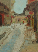 Guilin, China - sketch: oil, canvas on cardboard