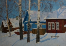 Winter In The Village - oil, cardboard