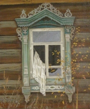 Village Window - oil, canvas